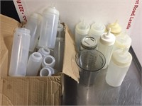 Lot Of Squeeze Bottles & Measure Cup