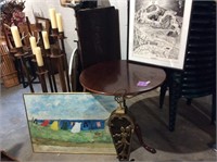 Table, Brass Fireplace Screen & Candle Stand
