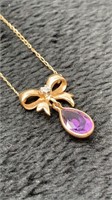 14 kt Gold Amethyst and Diamond Pendant Necklace-