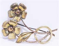 Reiser USA Gold Over Silver 925 Flower Brooch 11.9