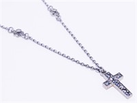 Marcasite Cross Silver 925 Necklace 16" 3.6g
