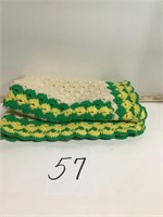 Small blanket hand knitted cream green yellow