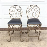 2 Bent Wire, Upholstered Seat Bar Chairs / Stools