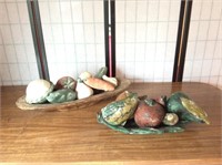 2 Decorative Ceramic Bowls with Ceramic Vegetables