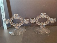 Pair Glass Tripple Candle Holders