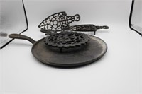 3 Iron Trivets and Cast Iron Skillet