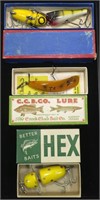 Lot: 4 Vintage fishing Lures with 3 boxes