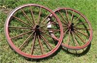 Pair of Antique Wooden Wagon Wheels, 36"