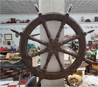 Nautical old wooden ship's wheel w dove tails
