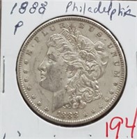 1888 P Morgan US silver dollar Philadelphia XF