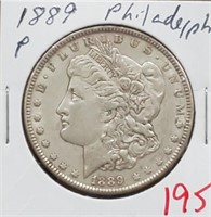 1889 P Morgan US Silver dollar Philadelphia F-XF