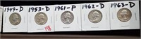 5 Washington US silver quarters higher grade