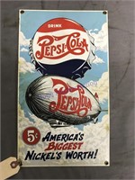 Pepsi-Cola porcelain enamel sign, 7.5 x 13.5
