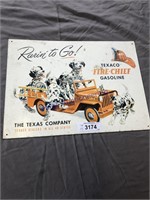 Texaco Fire Chief Gasoline tin sign, 11.5x15.75