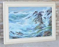 Signed Oil Painting Crashing Waves