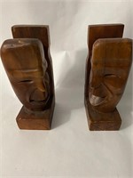 Vintage Mid Century Wood Bookends Theatre Faces