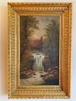 Oil painting in gold frame 19 1/2“ x 29 1/2“ x 3“