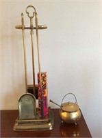 Brass fire tools, stand, Cape Cod lighter
