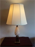 Modern lamp, brass and quilted glass, 30 inches