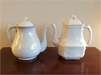 2 Ironstone England tea pots, 8 inch tall.