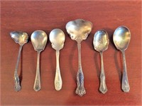 Six pieces of silver plate,  ladle, sugar spoons,
