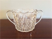 Hobnail pressed glass bowl with handles, 9”w x