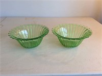 2 Green Depression Glass Bowls
