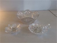 Cut glass bowl, nappy, nut dish, chipped teeth on