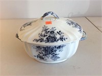 Staffordshire England flow blue covered dish,