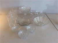 Press glass lot, Berry bowls, fluted tumblers,