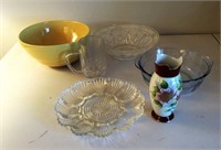 Glass lot - egg tray, bowls, mixing boat, etc.