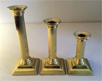Three Baldwin brass candlesticks, 8”, 6 1/2” ,