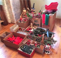 Christmas decorations, lot ornaments, many boxes.