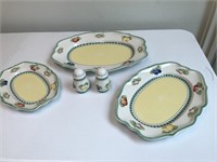 Porcelain Serving Platters & S&P Shakers