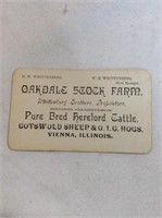 Oakdale farm advertising card VRENNA Illinois