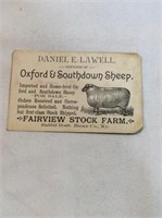 advertising trading card for Fairview stock farm