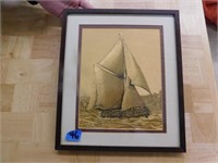 GOLD ETCHED SHIP ART
