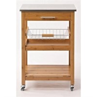 Aya Bamboo Kitchen Cart with Stainless Steel Top