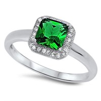 Cushion Cut Halo Style Emerald & Cz Ring