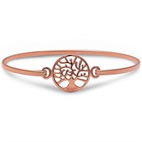 Rose Gold-pl. Solid Tree Of Life Bangle