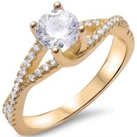 Yellow Gold-pl. Cz Solitaire Ring