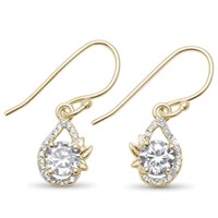 Yellow Gold Plated Round Cz Dangle Earrings