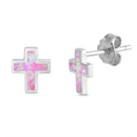 Pink Opal Cross Earrings