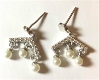 Simulated White Pearl & Cz Chandelier Earrings