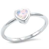 Simple White Opal Heart Ring