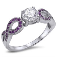Cz Solitaire & Amethyst Infinity Style Ring