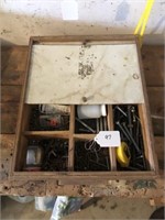 Wooden Drawer with Nuts, Bolts, Etc.