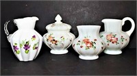 Milk Glass Hand Painted Set with Pink Flowers