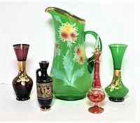 Color Glass Pitcher, Vases