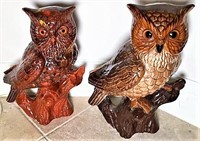 Two Painted Ceramic Owl Figurines